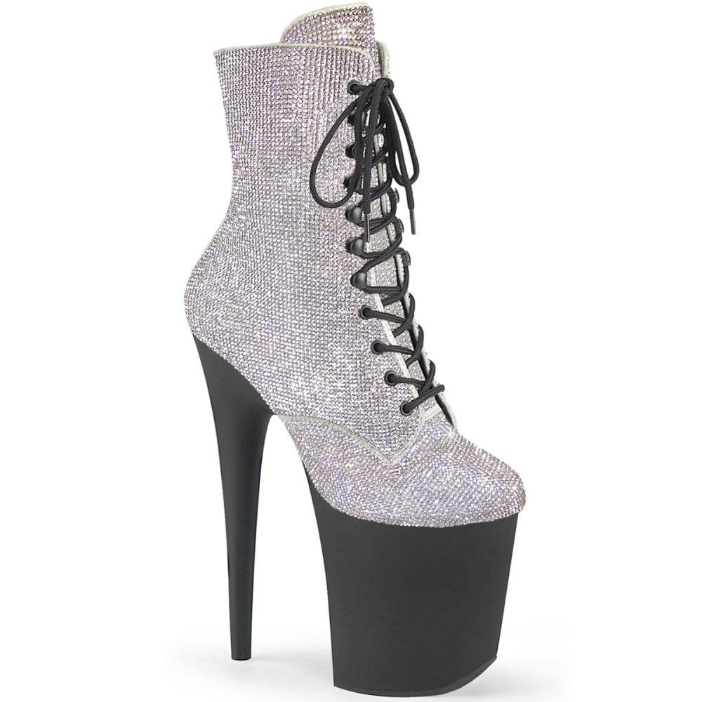Pleaser - FLAMINGO-1020RS Plattformstiefel, Poledance Schuhe - Silberfarben/Schwarz